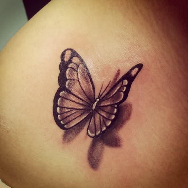 Outstanding 3D Tattoo Of Butterfly On Shoulder